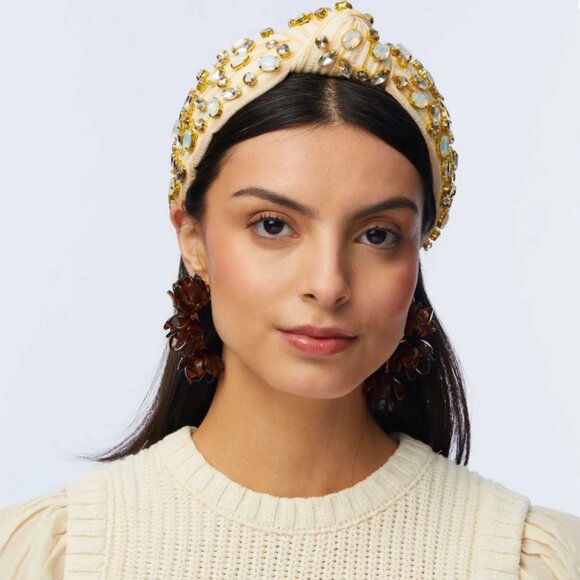 Lele Sadoughi STRIPE SEERSUCKER EMBELLISHED KNOTTED HEADBAND Blush NWT